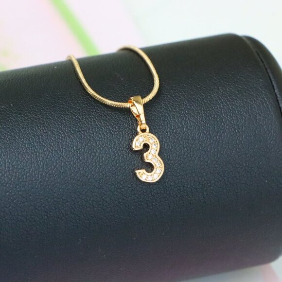 "Rose Gold Number 3 Pendant with Crystals – 18K Gold Plated Charm, XPPT1343 - Picture 4 of 13